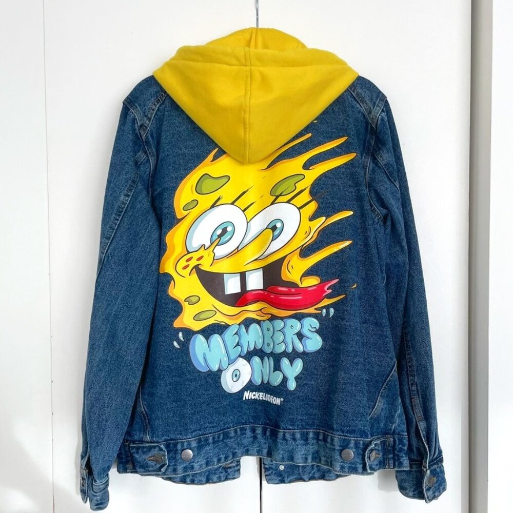 MEMBERS ONLY X Nickelodeon RARE Spongebob MidWash Denim Jacket Size L